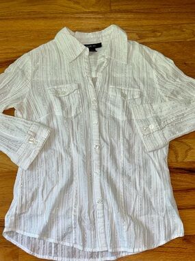 Style&Co Women’s Button-Up Shirt with Subtle Sparkle Stripe Texture